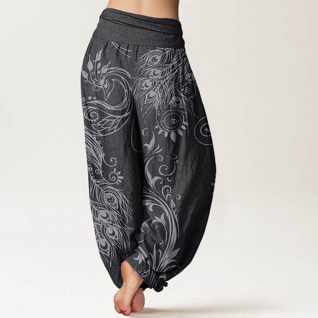 Buddha Stones Casual Peacock Design Women's Elastic Waist Harem Pants Women's Harem Pants BS 8