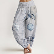 Buddha Stones Casual Calligraphy Bamboo Fan Women's Elastic Waist Harem Pants Women's Harem Pants BS LightGrey US22，UK/AU26，EU54 (6XL)