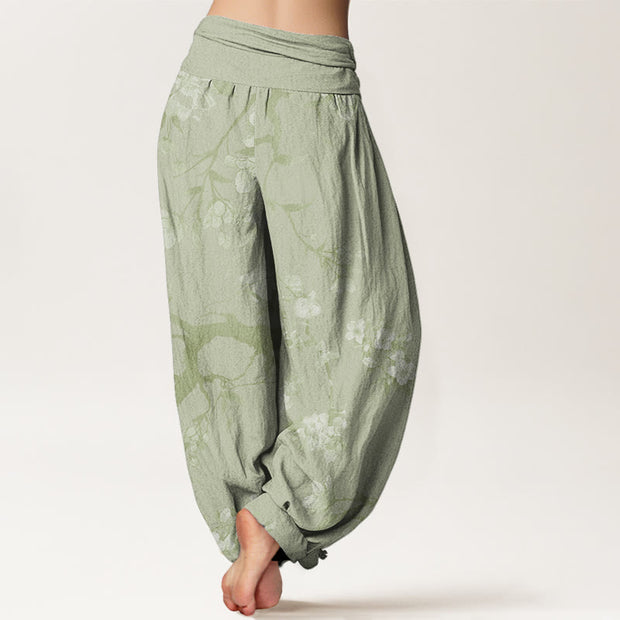 Buddha Stones Casual Branches Spring Flowers Women's Elastic Waist Harem Pants Women's Harem Pants BS 1