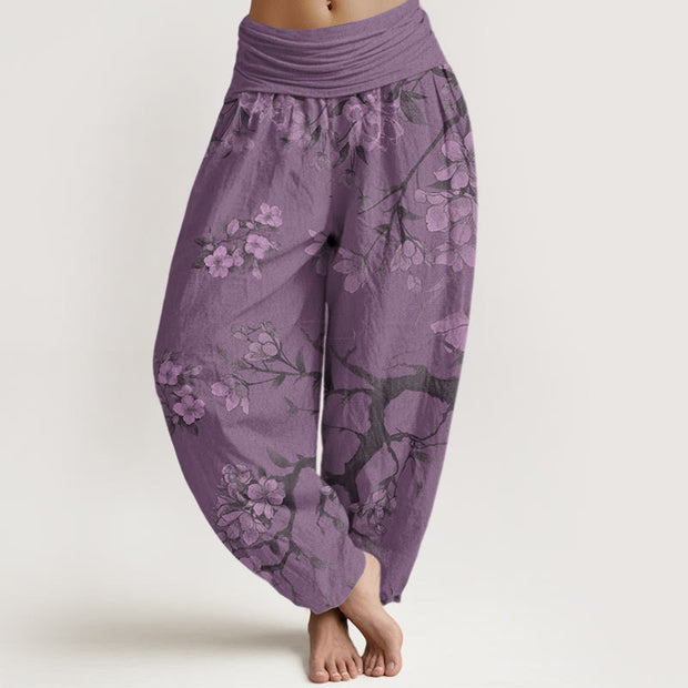 Buddha Stones Casual Branches Spring Flowers Women's Elastic Waist Harem Pants