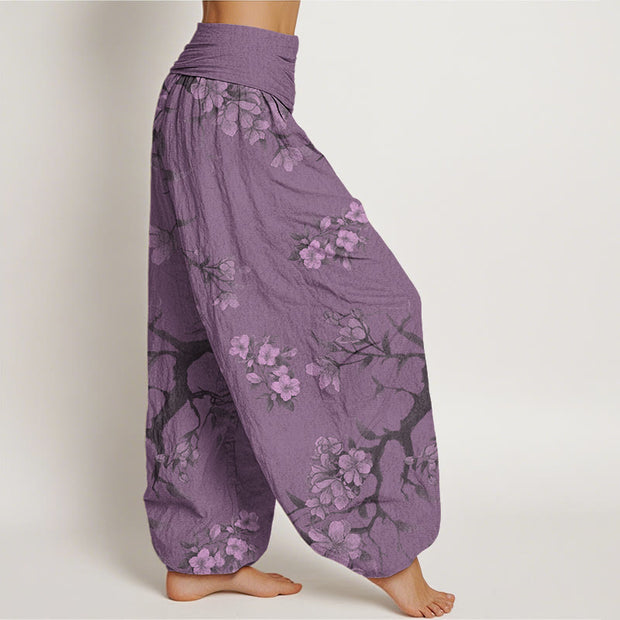 Buddha Stones Casual Branches Spring Flowers Women's Elastic Waist Harem Pants Women's Harem Pants BS 6