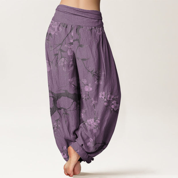 Buddha Stones Casual Branches Spring Flowers Women's Elastic Waist Harem Pants Women's Harem Pants BS 5