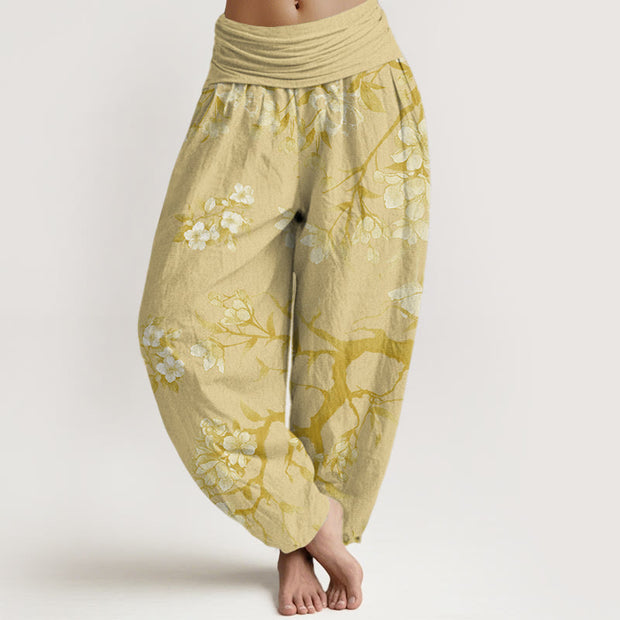 Buddha Stones Casual Branches Spring Flowers Women's Elastic Waist Harem Pants Women's Harem Pants BS Moccasin US22，UK/AU26，EU54 (6XL)