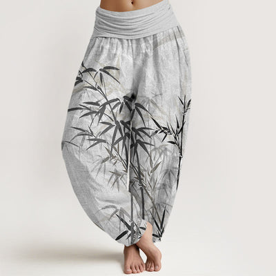 Buddha Stones Casual Bamboo Leaves Women's Elastic Waist Harem Pants Women's Harem Pants BS Gainsboro US22，UK/AU26，EU54 (6XL)