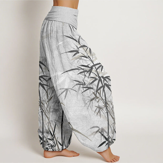 Buddha Stones Casual Bamboo Leaves Women's Elastic Waist Harem Pants Women's Harem Pants BS 2