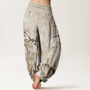 Buddha Stones Casual Bamboo Leaves Women's Elastic Waist Harem Pants Women's Harem Pants BS 5