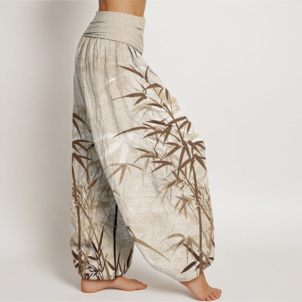 Buddha Stones Casual Bamboo Leaves Women's Elastic Waist Harem Pants Women's Harem Pants BS 6