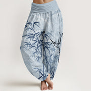 Buddha Stones Casual Bamboo Leaves Women's Elastic Waist Harem Pants