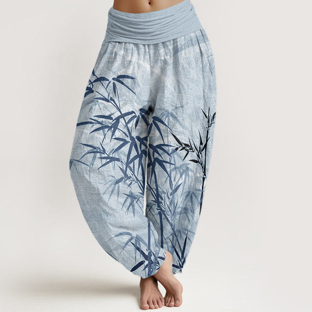 Buddha Stones Casual Bamboo Leaves Women's Elastic Waist Harem Pants Women's Harem Pants BS LightSteelBlue US22，UK/AU26，EU54 (6XL)