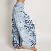 Buddha Stones Casual Bamboo Leaves Women's Elastic Waist Harem Pants Women's Harem Pants BS 9