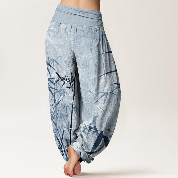 Buddha Stones Casual Bamboo Leaves Women's Elastic Waist Harem Pants