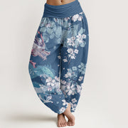 Buddha Stones Casual Dragon Cherry Blossoms Women's Elastic Waist Harem Pants Women's Harem Pants BS SteelBlue US22，UK/AU26，EU54 (6XL)