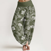 Buddha Stones Casual Plum Blossom Leaves Women's Elastic Waist Harem Pants