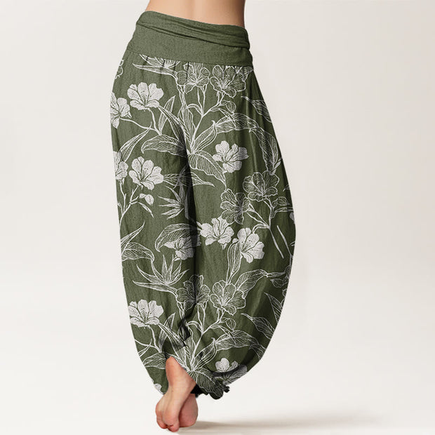 Buddha Stones Casual Plum Blossom Leaves Women's Elastic Waist Harem Pants Women's Harem Pants BS 1