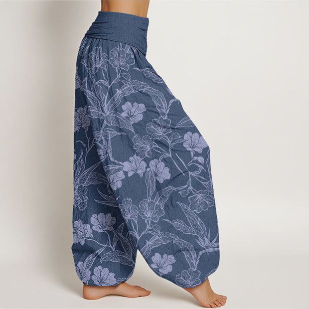 Buddha Stones Casual Plum Blossom Leaves Women's Elastic Waist Harem Pants Women's Harem Pants BS 6