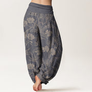 Buddha Stones Casual Plum Blossom Leaves Women's Elastic Waist Harem Pants