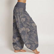 Buddha Stones Casual Plum Blossom Leaves Women's Elastic Waist Harem Pants Women's Harem Pants BS 9