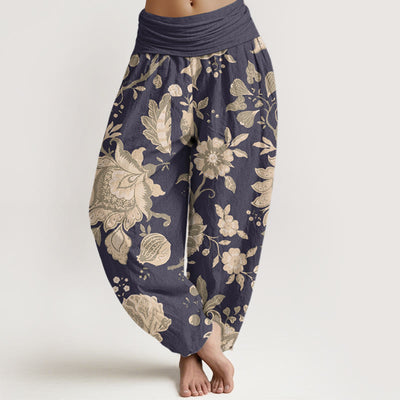 Buddha Stones Casual Peony Women's Elastic Waist Harem Pants Women's Harem Pants BS Gray US22，UK/AU26，EU54 (6XL)