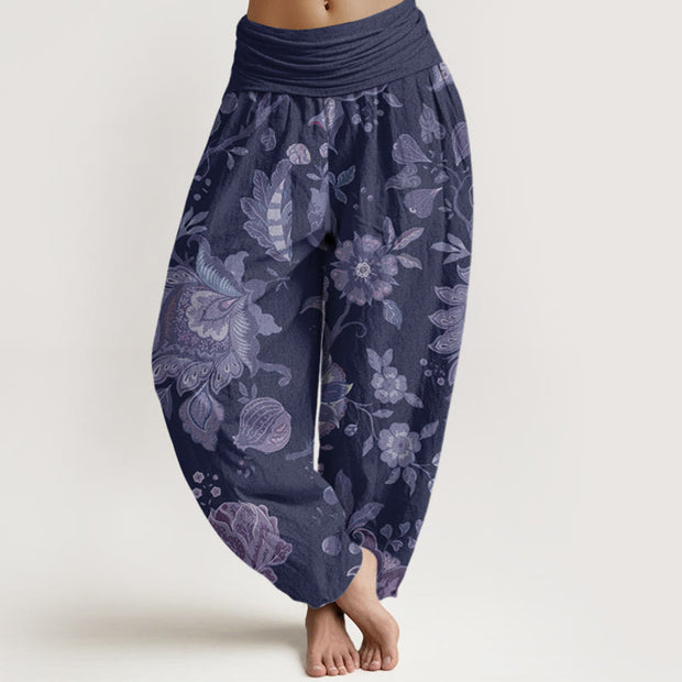 Buddha Stones Casual Peony Women's Elastic Waist Harem Pants Women's Harem Pants BS MidnightBlue US22，UK/AU26，EU54 (6XL)