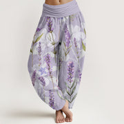 Buddha Stones Casual Lavender Flowers Lilies Women's Elastic Waist Harem Pants Women's Harem Pants BS Thistle US22，UK/AU26，EU54 (6XL)