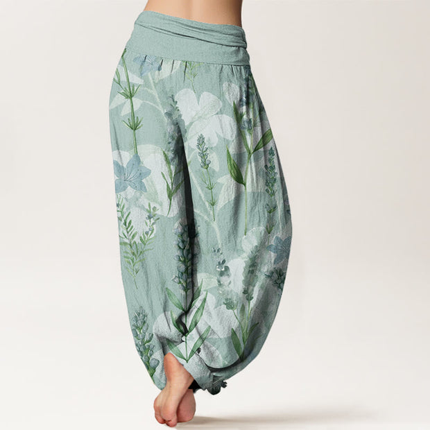 Buddha Stones Casual Lavender Flowers Lilies Women's Elastic Waist Harem Pants Women's Harem Pants BS 5