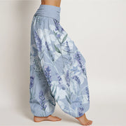 Buddha Stones Casual Lavender Flowers Lilies Women's Elastic Waist Harem Pants Women's Harem Pants BS 9