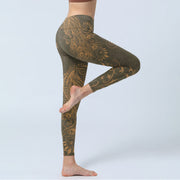 Buddha Stones Peacock Feather Print Gym Leggings Women's Yoga Pants