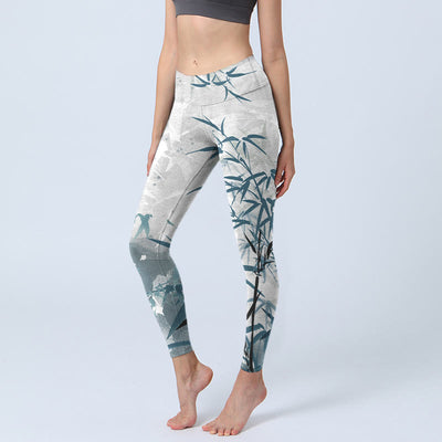Buddha Stones Bamboo Print Gym Leggings Women's Yoga Pants - WhiteSmoke - US18，UK/AU22，EU50 (4XL) - image 1