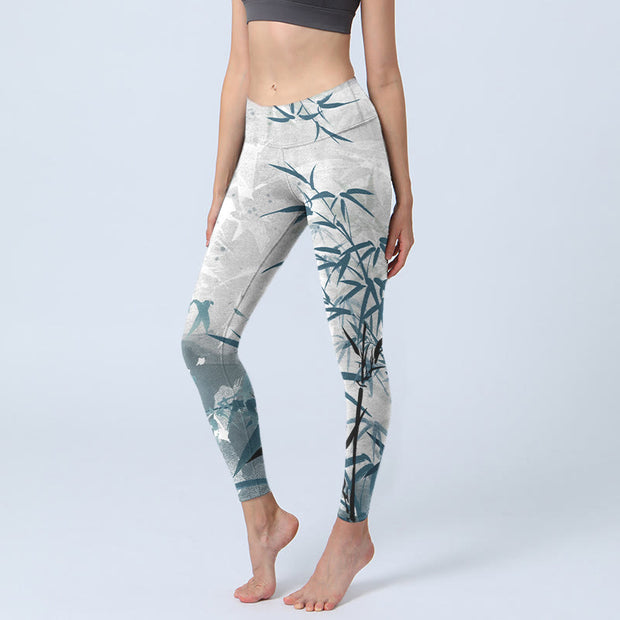 Buddha Stones Bamboo Print Gym Leggings Women's Yoga Pants - WhiteSmoke - US18，UK/AU22，EU50 (4XL) - image 1