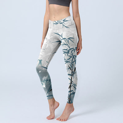 Buddha Stones Bamboo Print Gym Leggings Women's Yoga Pants