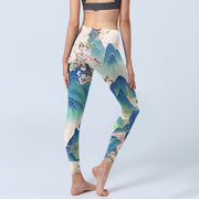 Buddha Stones Plum Blossoms Mountains Print Gym Leggings Women's Yoga Pants - image 5