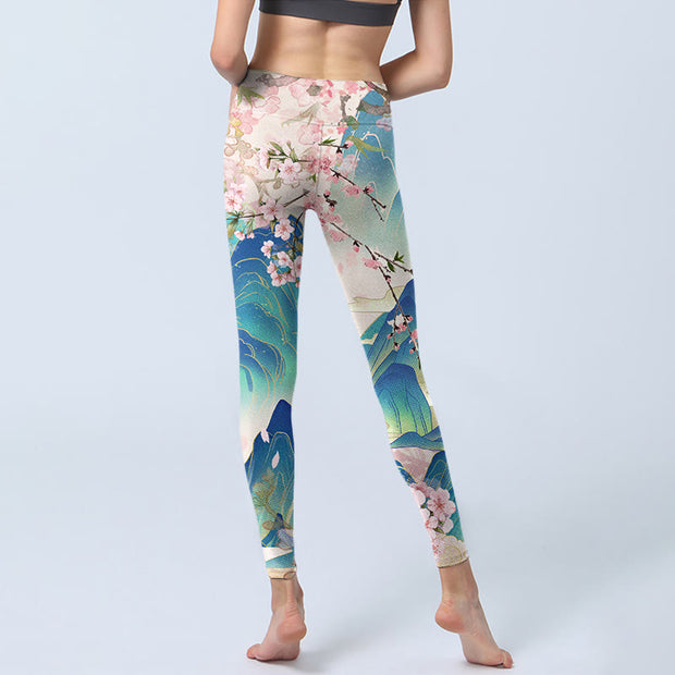 Buddha Stones Plum Blossoms Mountains Print Gym Leggings Women's Yoga Pants - image 7