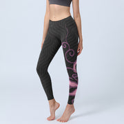 Buddha Stones Black Pink Lotus Flower Print Gym Leggings Women's Yoga Pants Leggings BS Black US18，UK/AU22，EU50 (4XL)