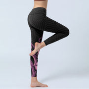 Buddha Stones Black Pink Lotus Flower Print Gym Leggings Women's Yoga Pants