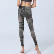 Buddha Stones Gray Leaves Print Gym Leggings Women's Yoga Pants