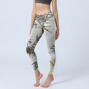 Buddha Stones Dark Gray Bamboo Leaves Print Gym Leggings Women's Yoga Pants - DarkGray - US18，UK/AU22，EU50 (4XL) - image 1