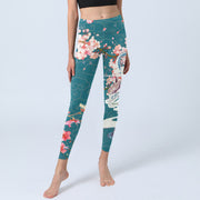 Buddha Stones Dragon Cherry Blossoms Print Gym Leggings Women's Yoga Pants