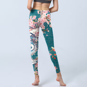 Buddha Stones Dragon Cherry Blossoms Print Gym Leggings Women's Yoga Pants