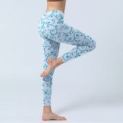 Buddha Stones Blue Vine Leaves Print Gym Leggings Women's Yoga Pants