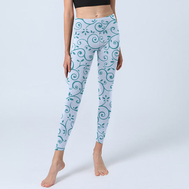 Buddha Stones Blue Vine Leaves Print Gym Leggings Women's Yoga Pants - image 6