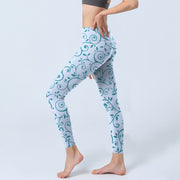 Buddha Stones Blue Vine Leaves Print Gym Leggings Women's Yoga Pants - image 3