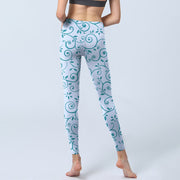 Buddha Stones Blue Vine Leaves Print Gym Leggings Women's Yoga Pants