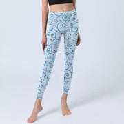 Buddha Stones Blue Vine Leaves Print Gym Leggings Women's Yoga Pants