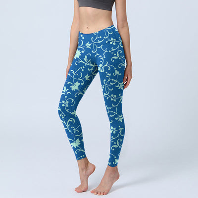 Buddha Stones Vine Plants Flowers Print Gym Leggings Women's Yoga Pants