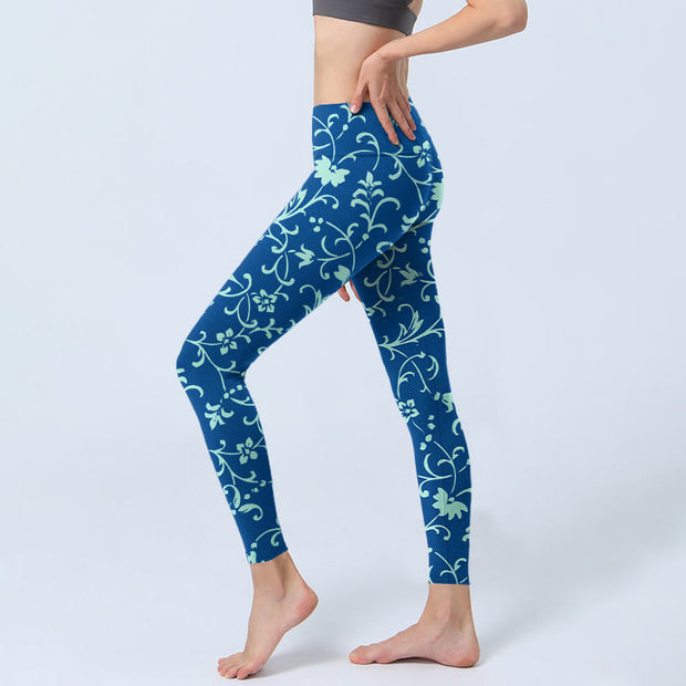Buddha Stones Vine Plants Flowers Print Gym Leggings Women's Yoga Pants - image 3