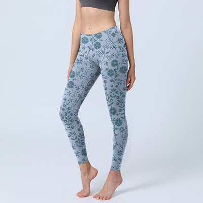 Buddha Stones Lush Flowers Plants Print Gym Leggings Women's Yoga Pants - LightSteelBlue - US18，UK/AU22，EU50 (4XL) - image 1