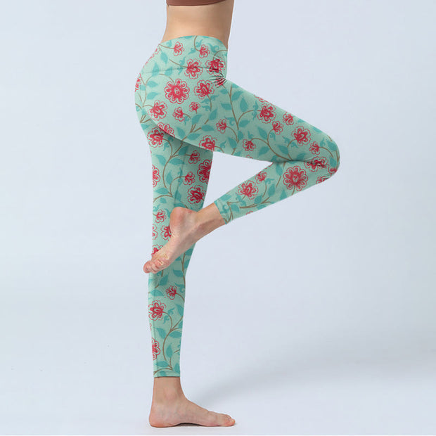 Buddha Stones Vine Leaves Blossom Print Gym Leggings Women's Yoga Pants - image 4