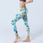 Buddha Stones Blossom Leaves Print Gym Leggings Women's Yoga Pants