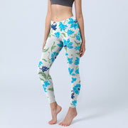 Buddha Stones Blossom Leaves Print Gym Leggings Women's Yoga Pants - LightGrey - US18，UK/AU22，EU50 (4XL) - image 1