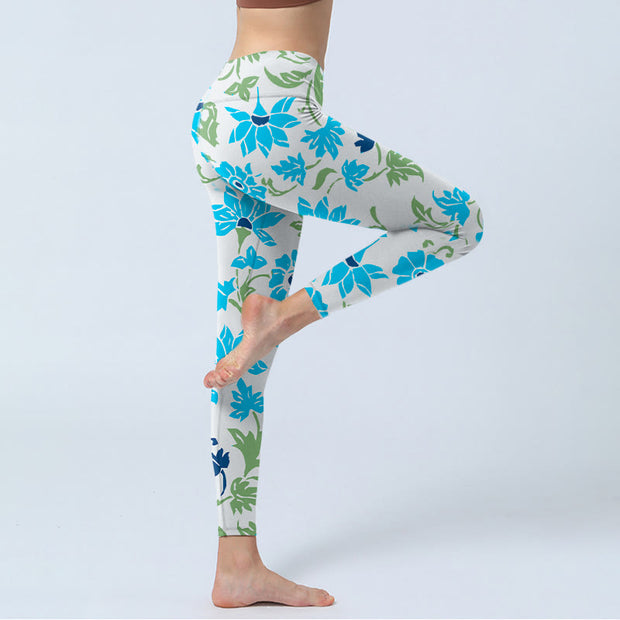 Buddha Stones Blossom Leaves Print Gym Leggings Women's Yoga Pants